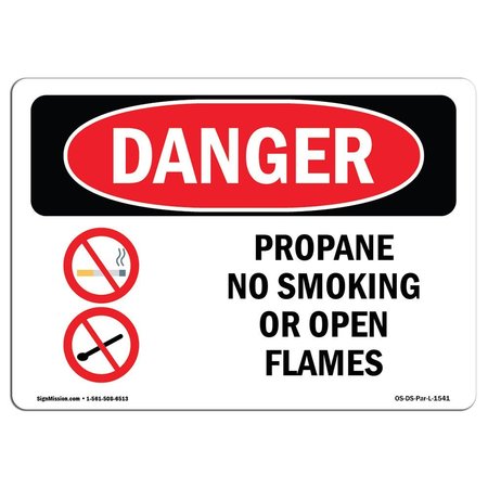 SIGNMISSION OSHA Danger Sign, Propane No Smoking Or Open Flames, 10in X 7in Decal, 7" W, 10" L, Landscape OS-DS-D-710-L-1541